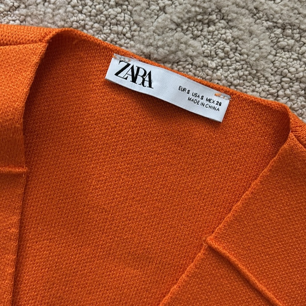Zara knitted V neck oversized orange top and matching mini skirt size S - Picture 6 of 6